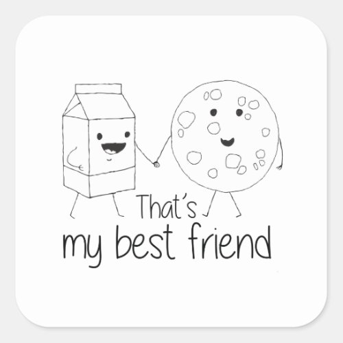 Milk and Cookies Best Friends BFF Friendship Art Square Sticker