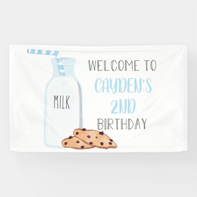 Milk and Cookies Birthday Blue Welcome Sign (Horizontal)