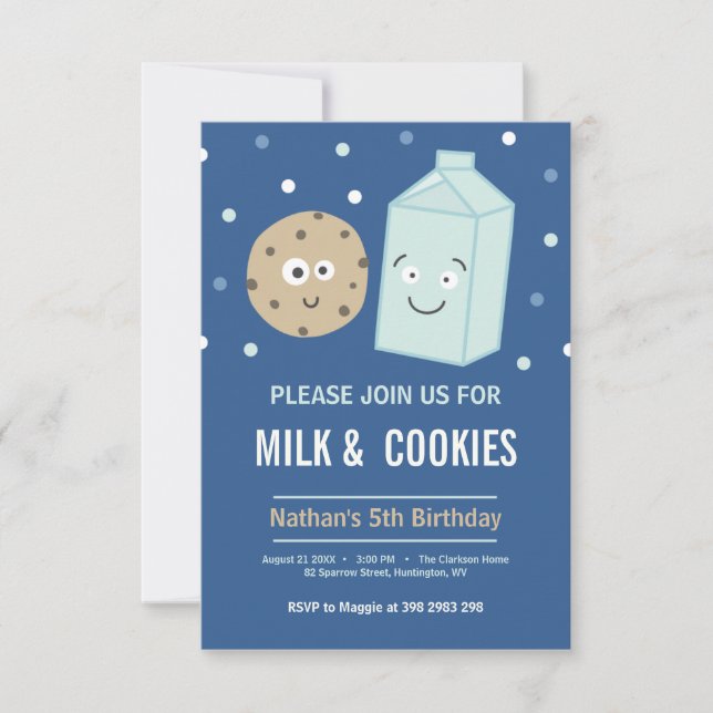 Milk and cookies birthday dessert party invitation (Front)