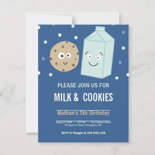 Milk and cookies birthday dessert party invitation