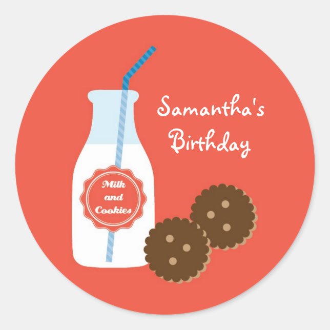Milk and Cookies Birthday Favor Sticker (Front)