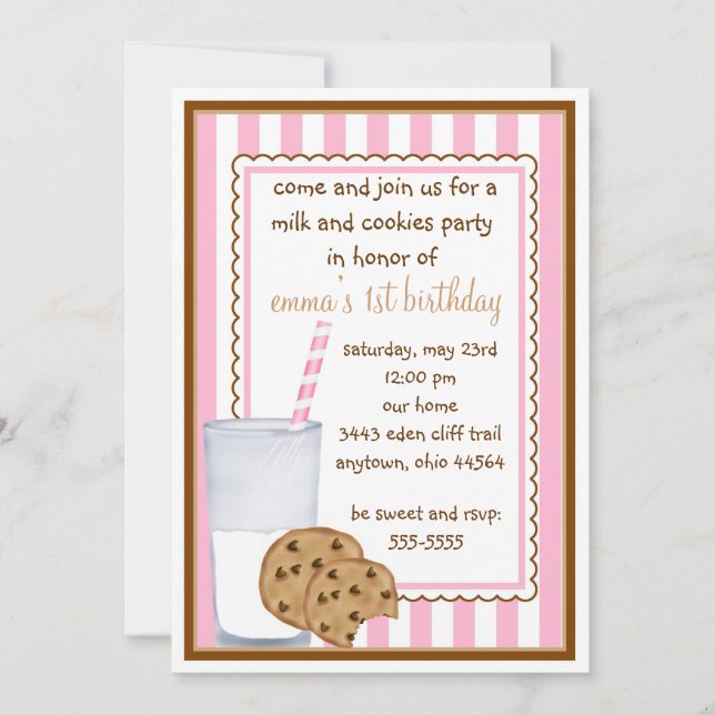 Milk and Cookies  Birthday Invitation (Front)