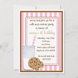 Milk and Cookies  Birthday Invitation