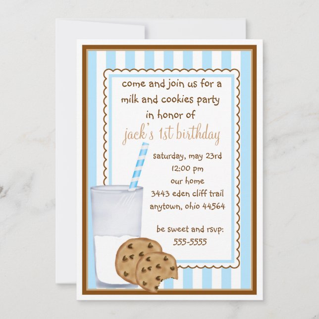 Milk and Cookies  Birthday Invitation (Front)