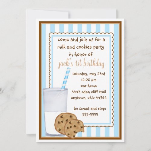 Milk and Cookies  Birthday Invitation