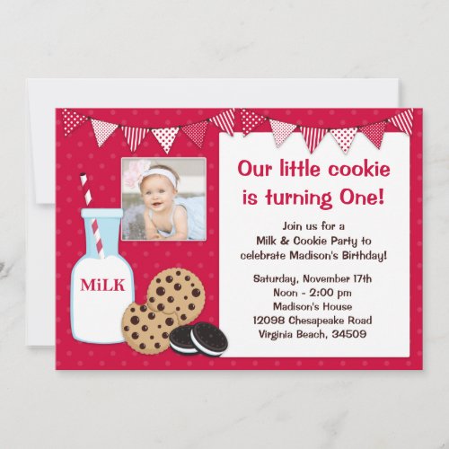 Milk and Cookies Birthday Party Invitation