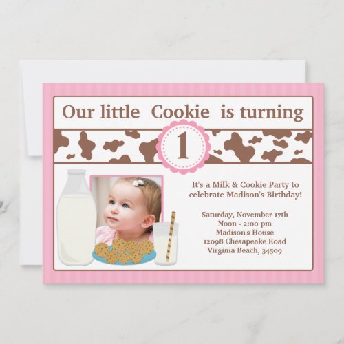 Milk and Cookies Birthday Party Invitation Girl