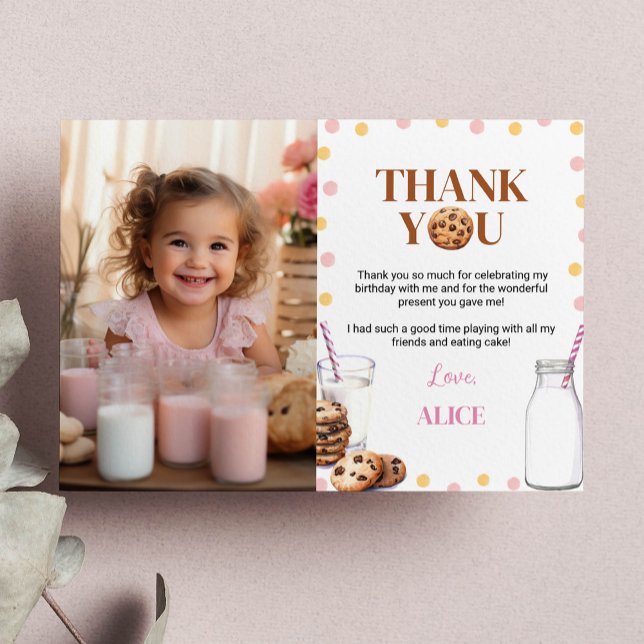 Milk And Cookies Birthday Photo Thank You Card (Creator Uploaded)