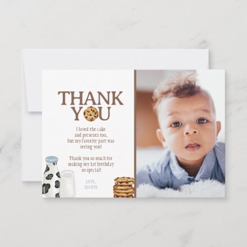 Milk and Cookies Birthday photo Thank you card