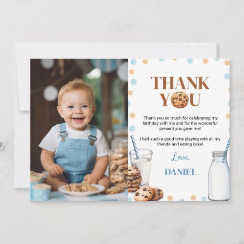 Milk And Cookies Birthday Photo Thank You Card 