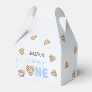 Milk and Cookies Blue 1st Birthday Party Favor Boxes