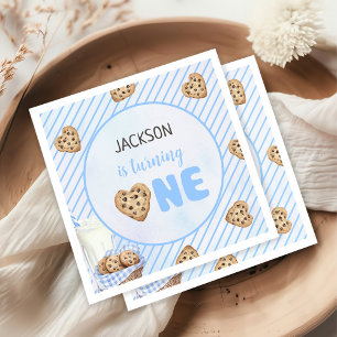Milk and Cookies Blue 1st Birthday Party Napkins