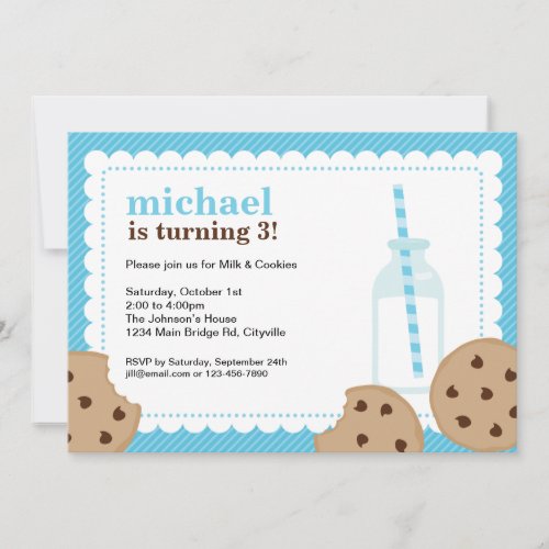 Milk and Cookies Blue and Brown Invite