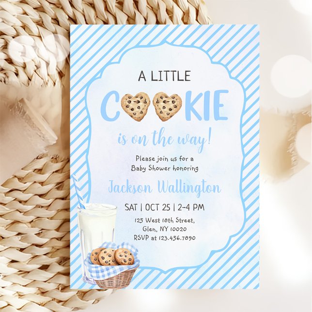 Milk and Cookies Blue Baby Boy Shower Party Invitation (Creator Uploaded)