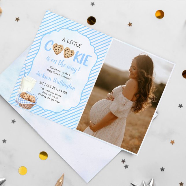 Milk and Cookies Blue Baby Boy Shower Photo Invitation (Creator Uploaded)
