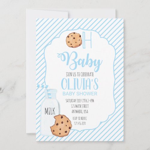 Milk and Cookies blue Baby Shower Invitation