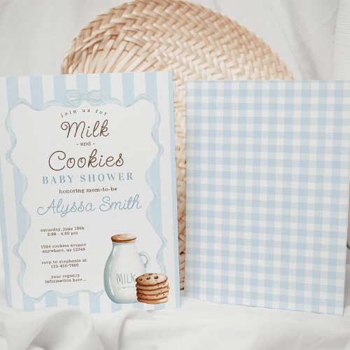 Milk and Cookies Blue Baby Shower Invitation
