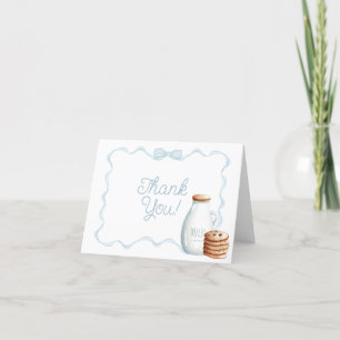 Milk and Cookies Blue Baby Shower Letterpress Thank You Card