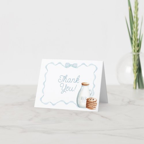 Milk and Cookies Blue Baby Shower Thank You Card