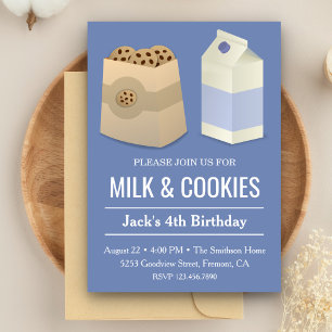 Milk and Cookies Blue Birthday Boy Party Invite