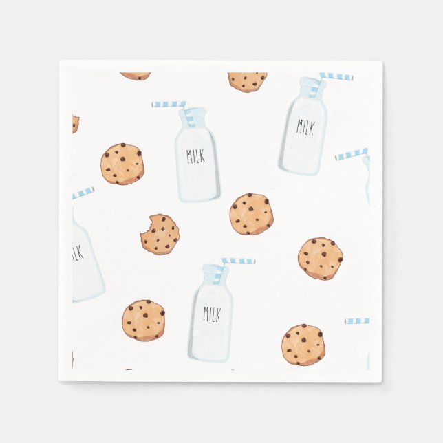 Milk and Cookies Blue Birthday Napkins (Front)