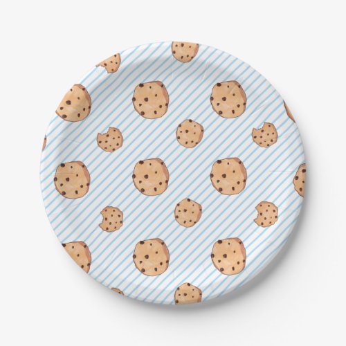 Milk and Cookies Blue Birthday Paper Plate