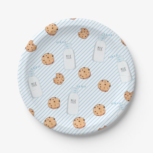 Milk and Cookies Blue Birthday Paper Plate