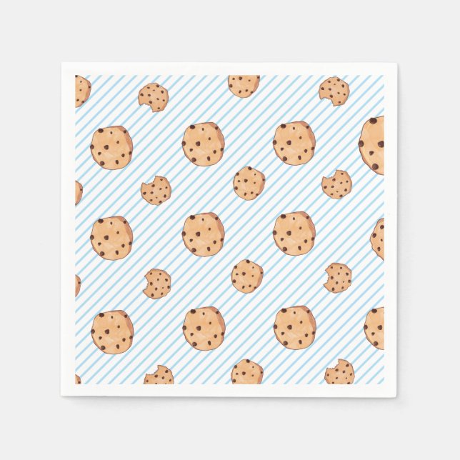 Milk and Cookies Blue Birthday Paper Plate Napkins (Front)