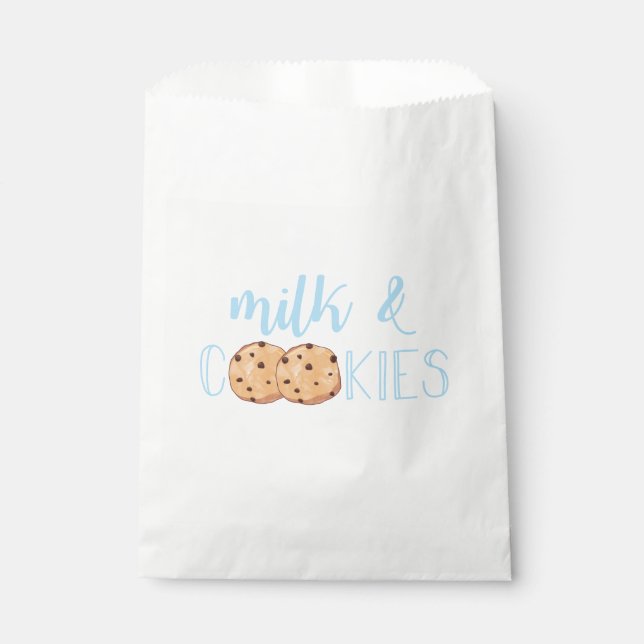Milk and Cookies blue Birthday Party Favor Bag (Front)