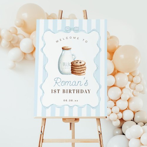 Milk and Cookies Blue Birthday Party Welcome Sign