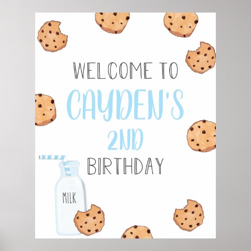 Milk and Cookies Blue Birthday Welcome Poster