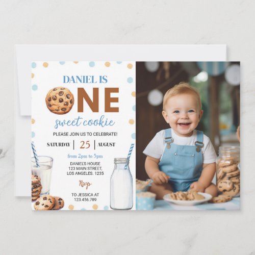 Milk And Cookies Boy 1st Birthday Invitation
