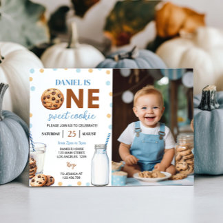 Milk And Cookies Boy 1st Birthday Invitation