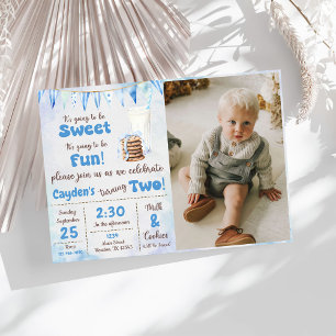Milk And Cookies Boy 2nd Birthday Party Photo Invitation