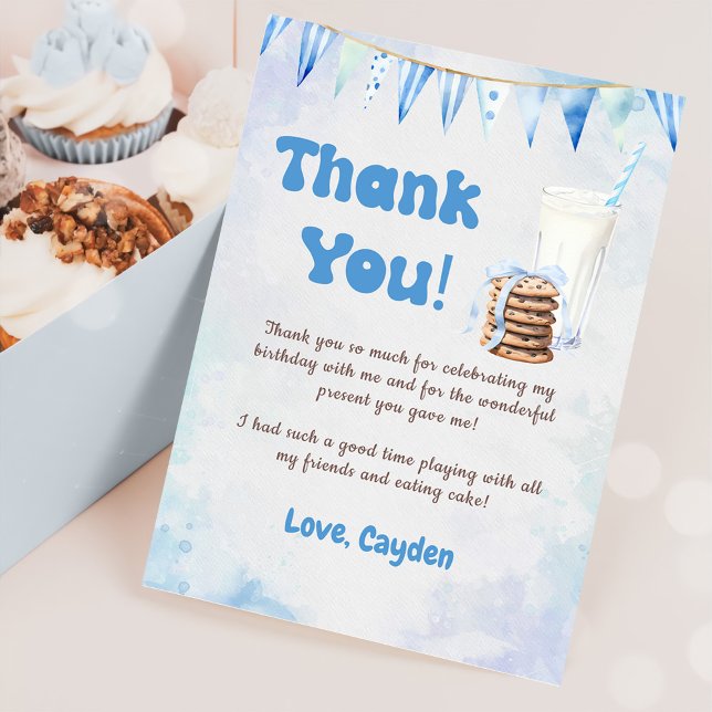 Milk And Cookies Boy Birthday Party Thank You Card (Creator Uploaded)