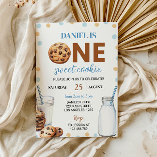 Milk And Cookies Boy First Birthday Invitation 