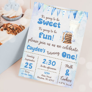 Milk And Cookies Boy First Birthday Party Invitation