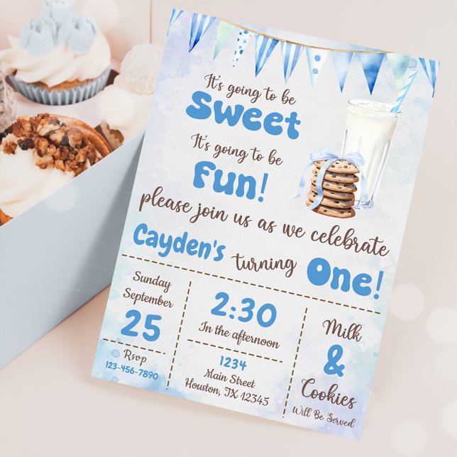 Milk And Cookies Boy First Birthday Party Invitation (Creator Uploaded)