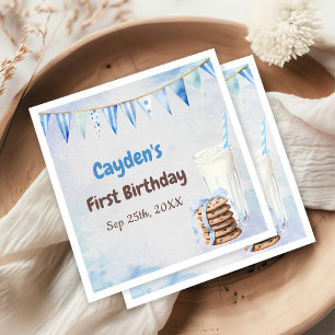 Milk and Cookies Boy First Birthday Party Napkins