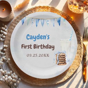 Milk and Cookies Boy First Birthday Party Paper Plates