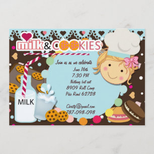 Milk and Cookies chocolate girls birthday party in Invitation