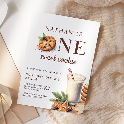 Milk and Cookies Christmas First Birthday Invitation