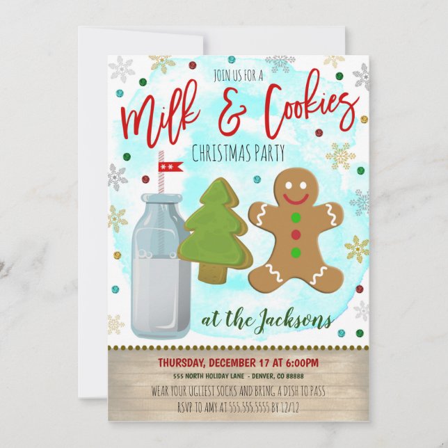 Milk and Cookies Christmas Party Invitation (Front)