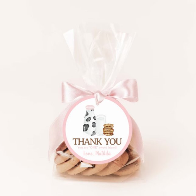 Milk and Cookies cow print Birthday party favor Classic Round Sticker (Creator Uploaded)