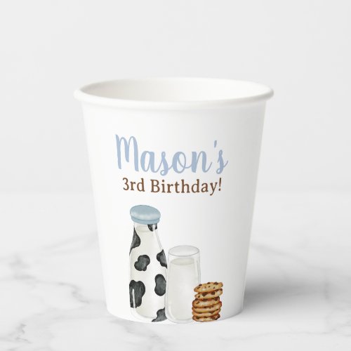 Milk and Cookies cow print Blue Birthday party  Paper Cups
