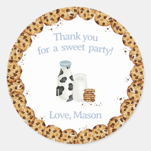 Milk and Cookies crumb Blue Birthday party favor Classic Round Sticker