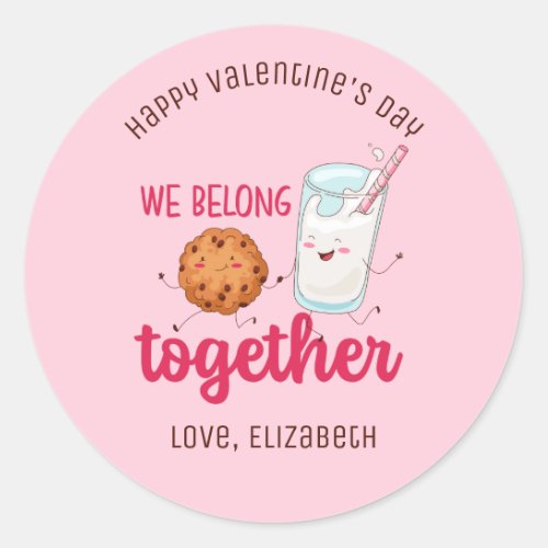 Milk and Cookies Cute Kids Valentines Day Pink Classic Round Sticker