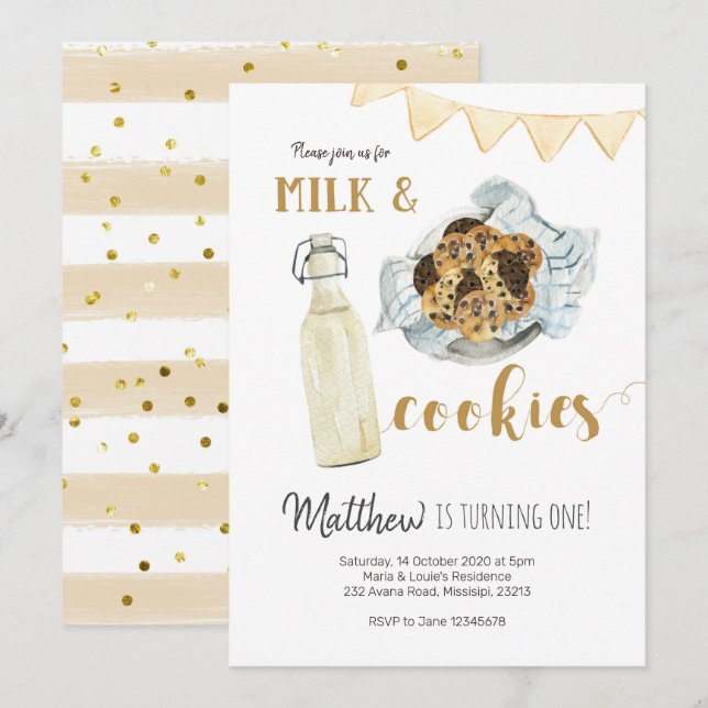 Milk and Cookies First Birthday Invitation (Front/Back)