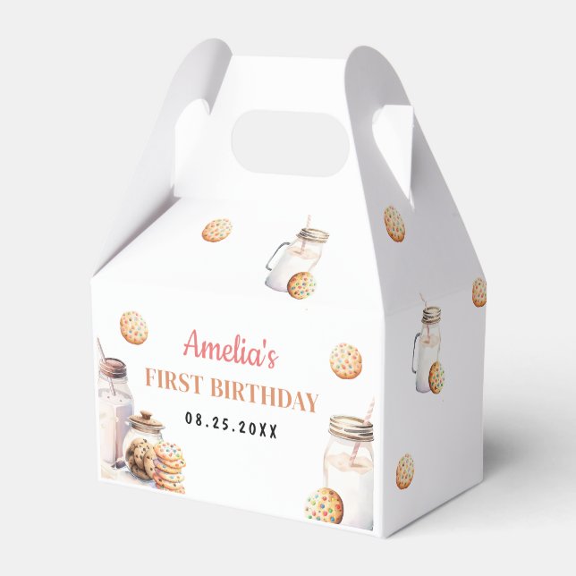 Milk and Cookies First Birthday Party Favor Boxes (Front Side)
