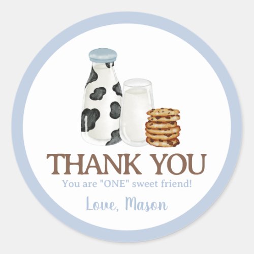 Milk and Cookies First Birthday party Guest Favor Classic Round Sticker